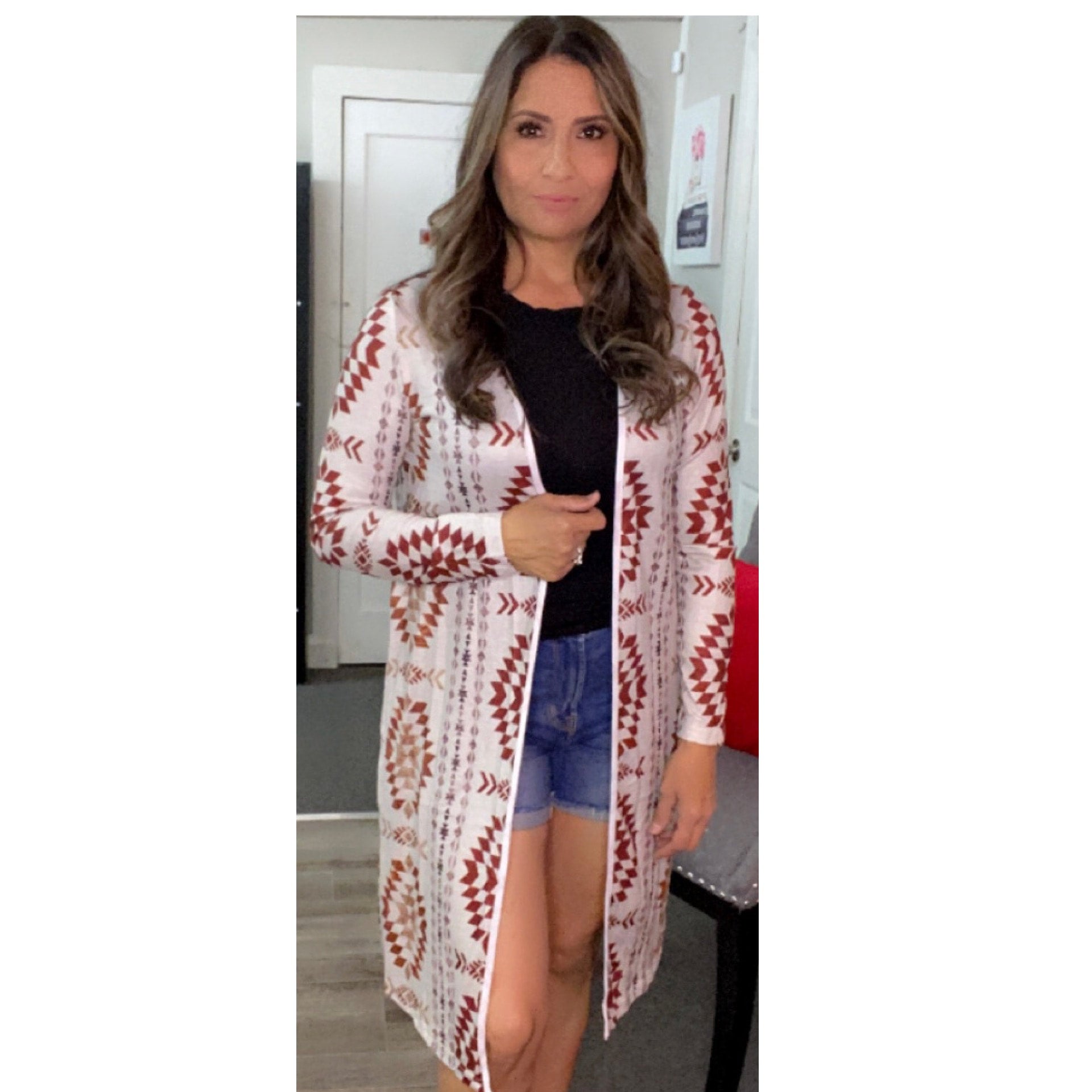 Aztec Print Long Cardigan